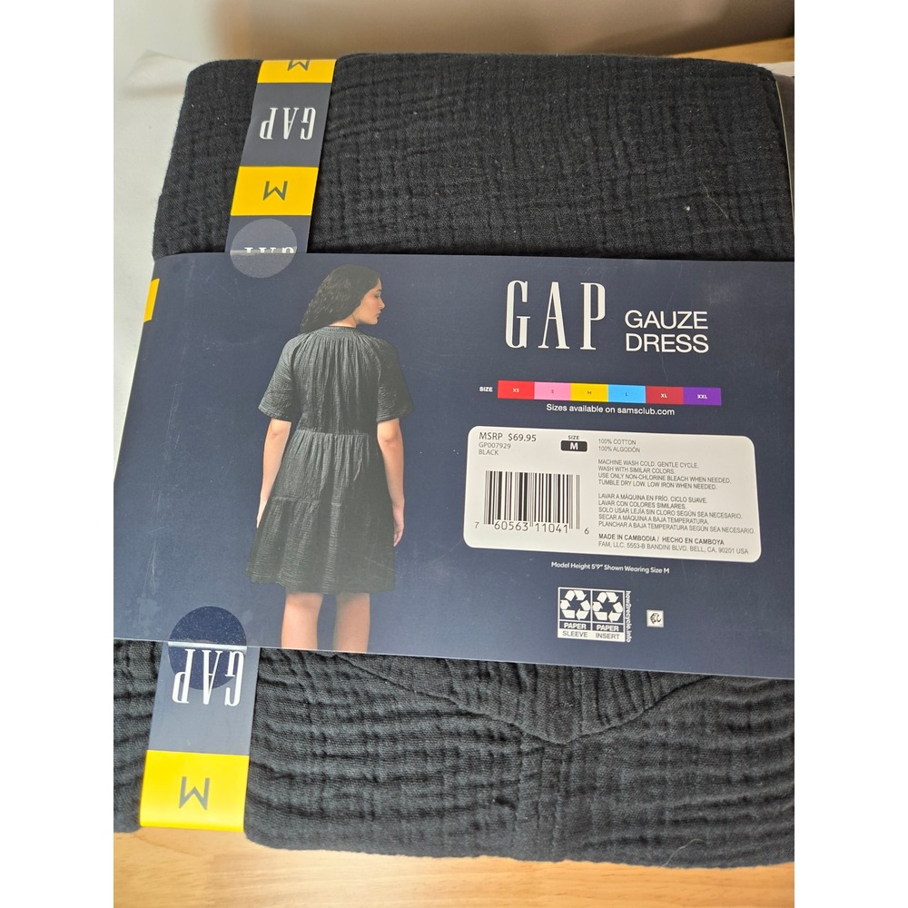 GAP Women Black Cotton Crinkle Gauze Tiered Midi Dress GP007929 Size M NWT - Picture 8 of 8